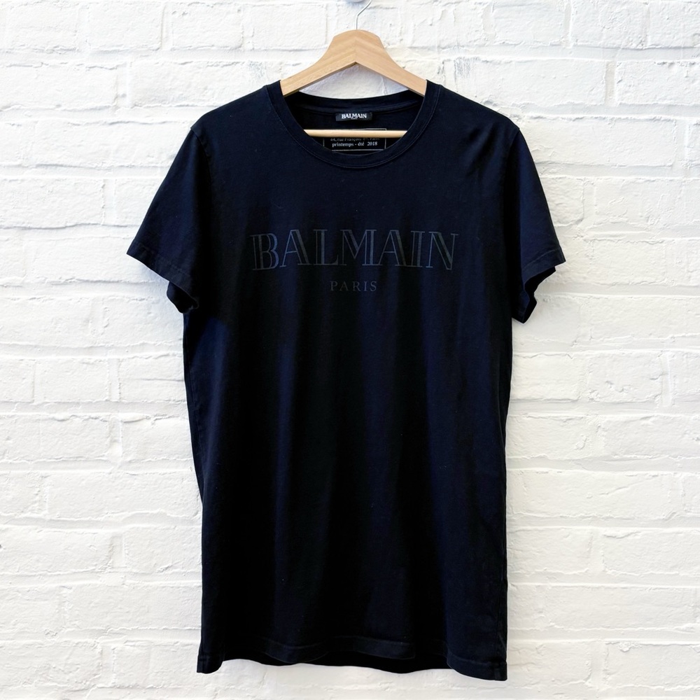 Balmain || Black Logo T-Shirt‎ Tee Short Sleeve Pima Cotton Large